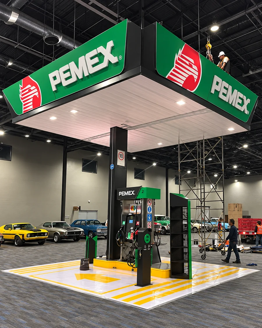 Canopy PEMEX y dispensador en exhibición