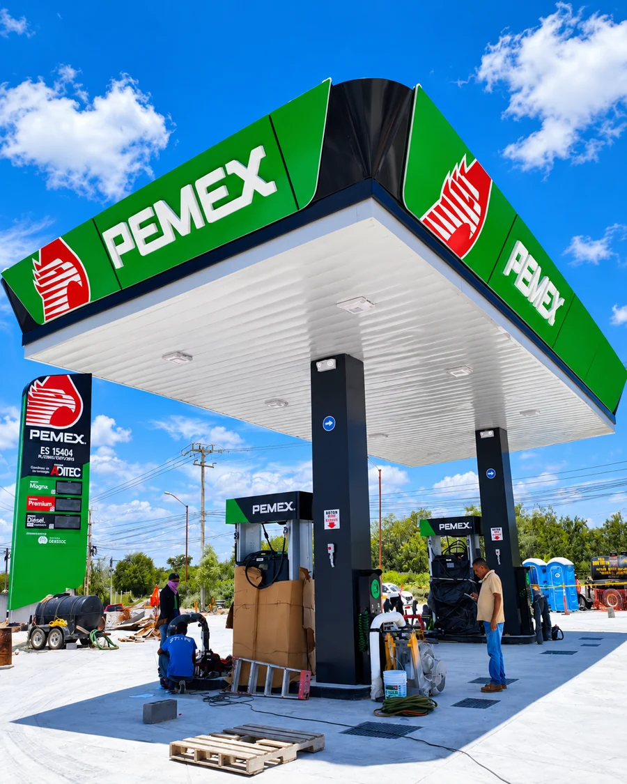 Trabajos en una estación PEMEX